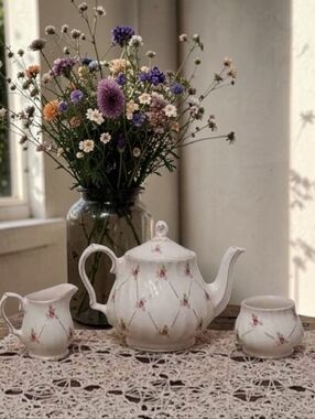 Antique Sadler England "Rosebud Lattice Swirl" Tea Set – Pattern #2790